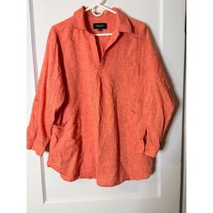 Jones & Co Jones New York Coral Linen Blend Roll Tab Sleeve Tunic Top 1X